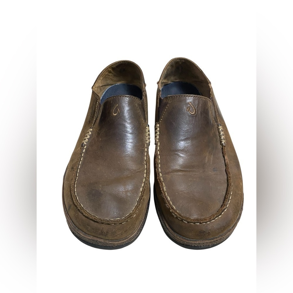 OluKai Moloa Brown Leather Men’s Loafers in Size 9.